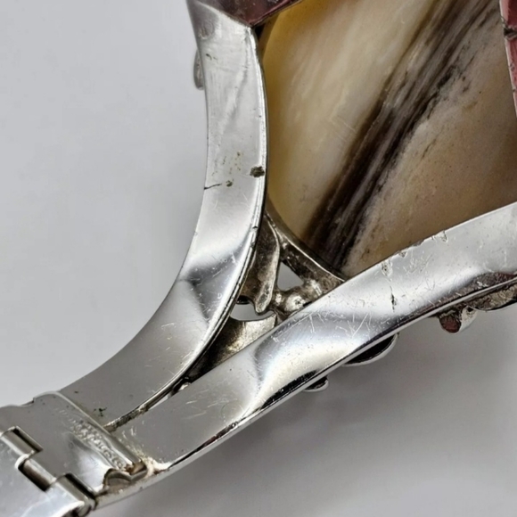 Whiting & Davis Vintage Signed Agate Silver Tone Southwestern Hinge Bracelet - Picture 11 of 11